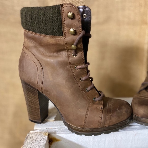 Cute Luge Moto Style Boot Authentic Leather Brown Booties - Picture 2 of 6